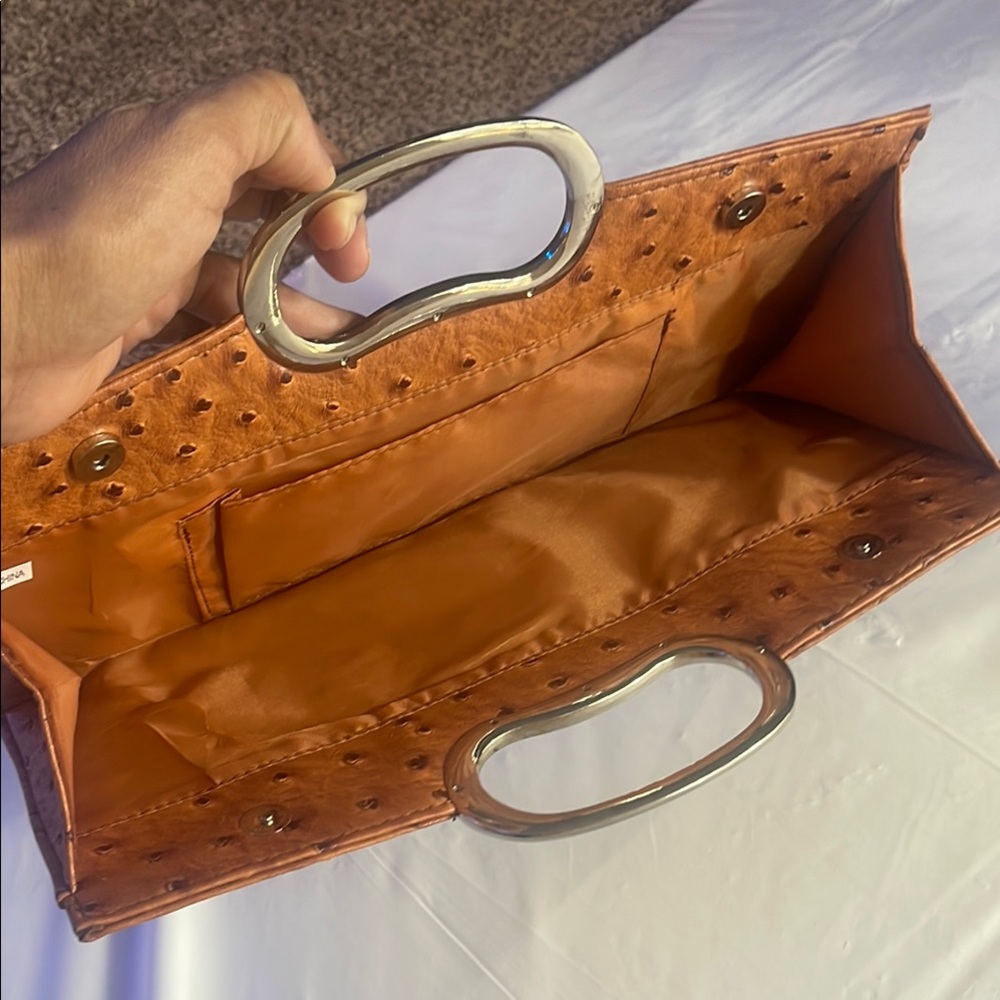 Luxurious Brown and Gold Leather Clutch